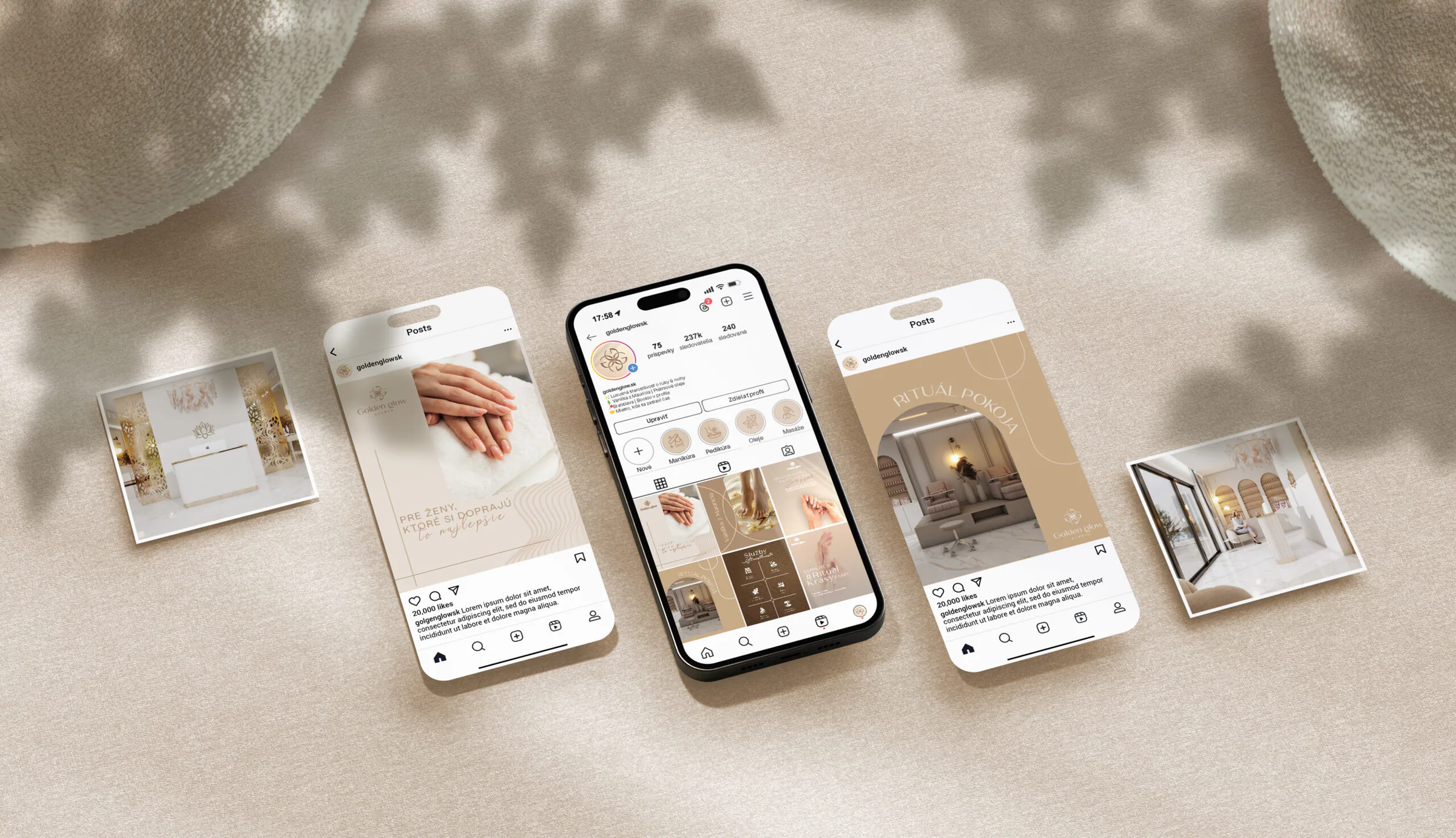 Instagram profil Golden Glow na mobilných telefónoch