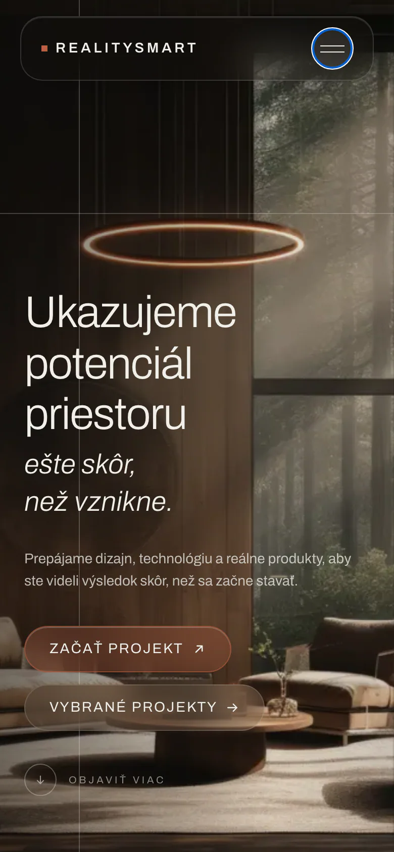 Mobilná verzia úvodnej stránky RealitySmart