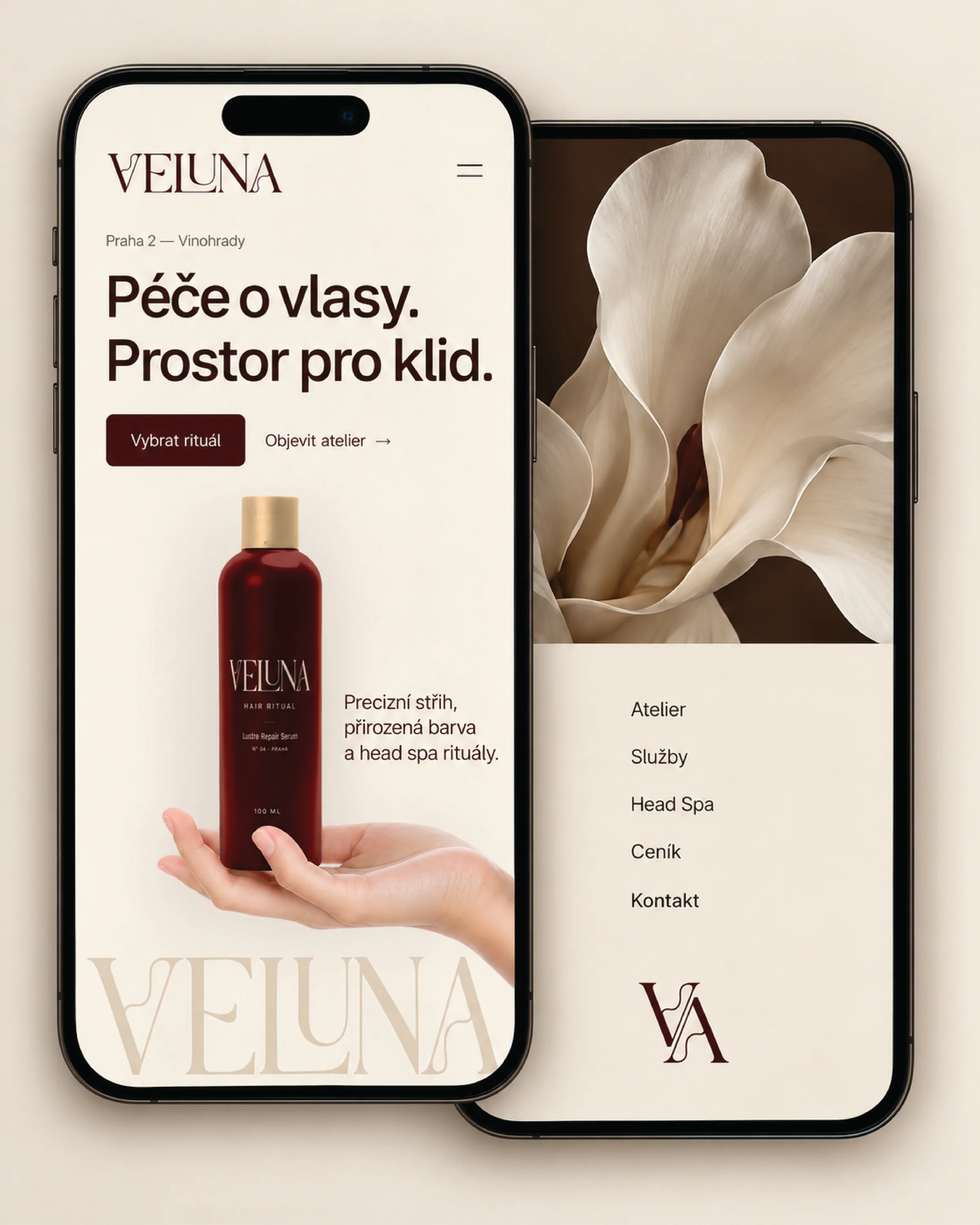 Mobilná verzia webu VELUNA na dvoch telefónoch